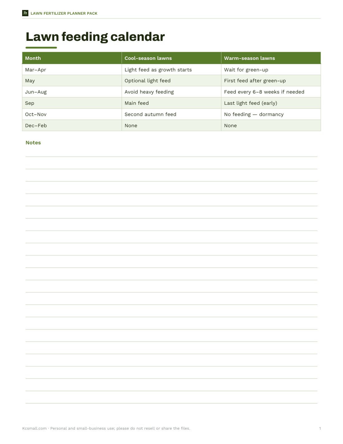 Preview of the first page of Feeding calendar (PDF/DOCX)