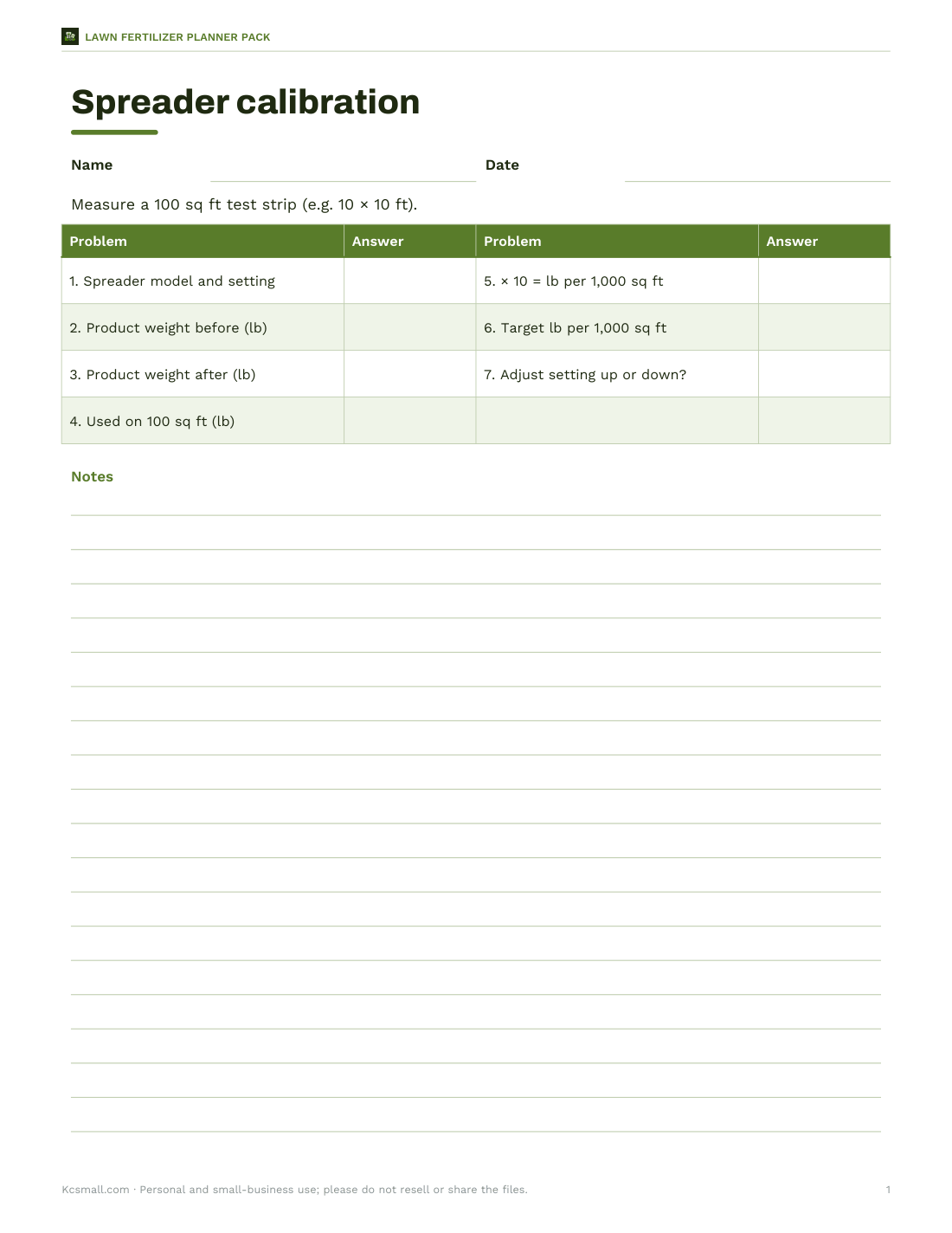 Preview of the first page of Calibration worksheet